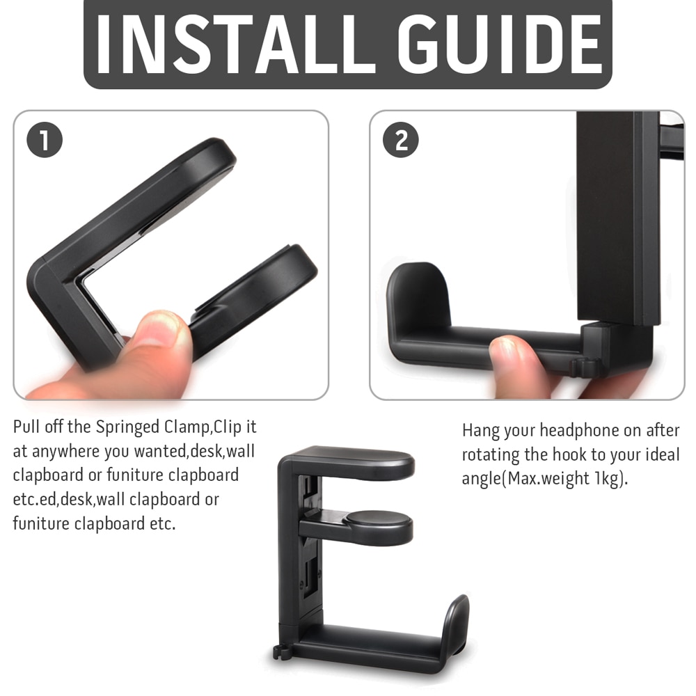 Pc spilling hodetelefon krok holder henger montere headset stativ med justerbar &amp; roterende armklemme skrivebordsfeste universell posebrakett