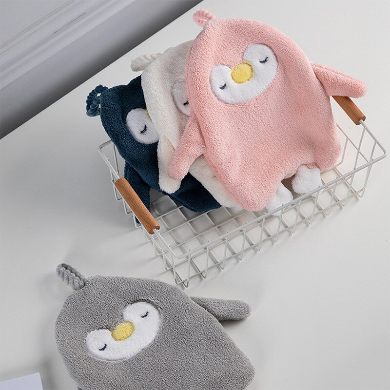 Chiffon de nettoyage mignon, dessin animé pingouin, serviette suspendue, nettoyage doux, molleton de corail, absorbant l&#39;eau, serviette de lavage de la vaisselle, cuisine