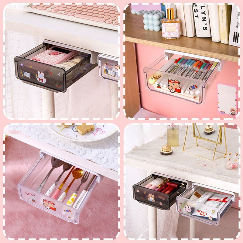Sotto il cassetto della scrivania organizzatore carino Workstation scrivania magica invisibile sotto la scrivania scaffale adesivo forniture per ufficio cassetto portaoggetti