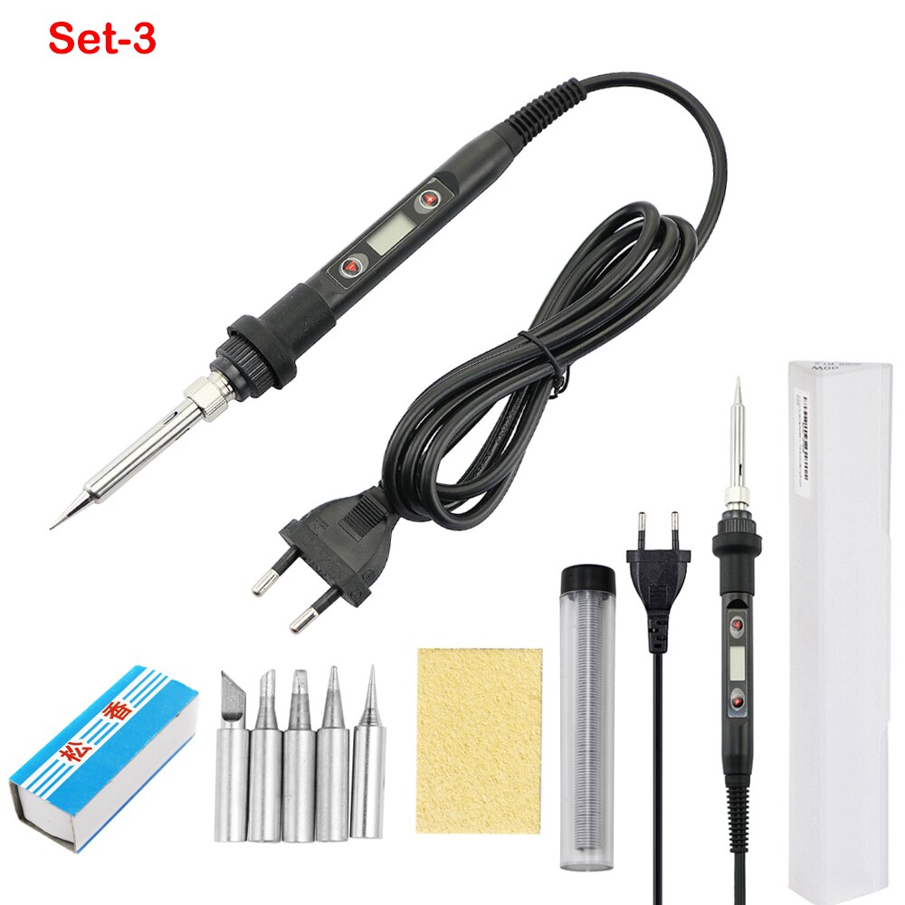 Digital Kit de soldadura eléctrico de hierro temperatura ajustable 220V 110V, herramienta de soldadura calentador de cerámica de puntas de soldadura de herramientas eléctricas: Black / set-3 / US