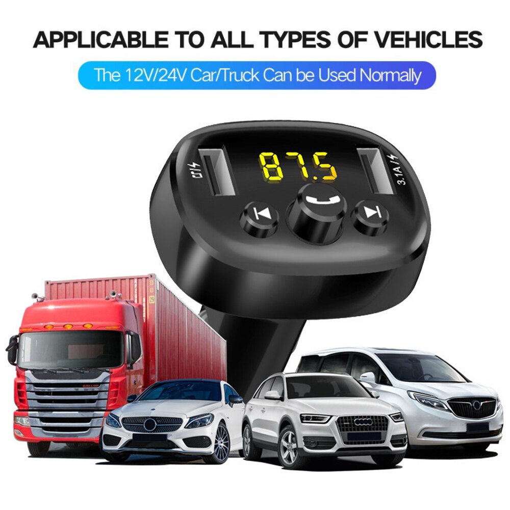JINSERTA FM Transmitter Car Bluetooth 5.0 FM Radio Modulator Car Kit Dual USB Car Charger Handsfree Wireless MP3 Player