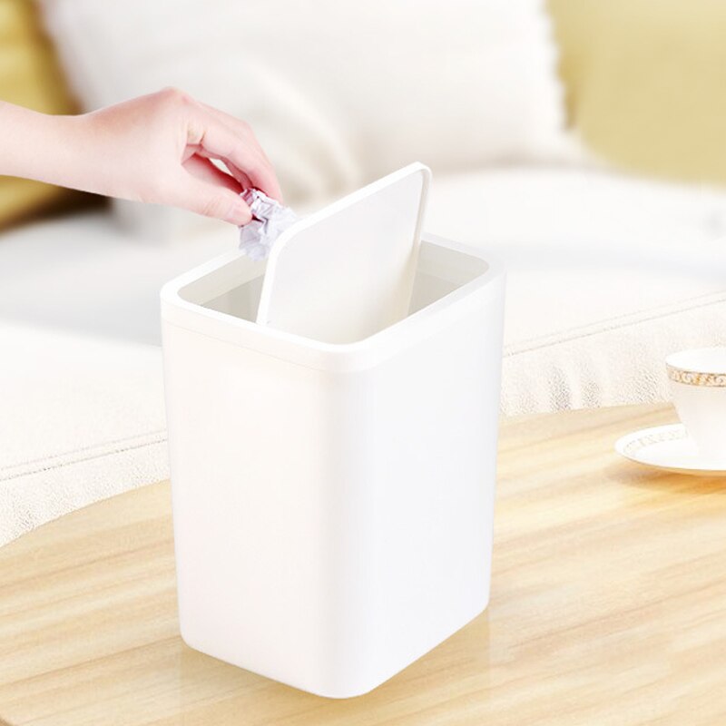 Desktop Trash Can Small Mini Garbage Plastic Dustbin with Shake Cover for Home Office Desk Car Bin