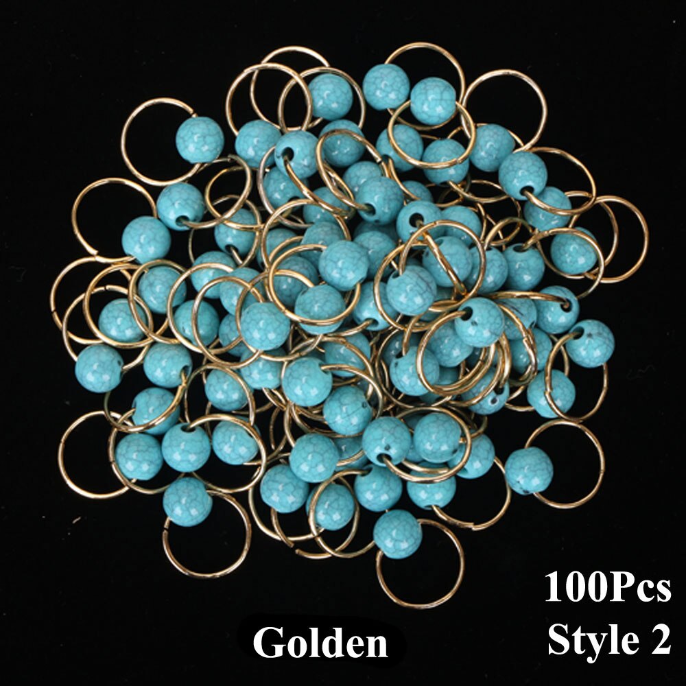 100 unids/lote de anillos para el cabello chapados en oro y plata para trenzas, cuentas ajustables para el cabello, trenza de Metal, accesorios de joyería para el cabello para trenzas: style2 golden