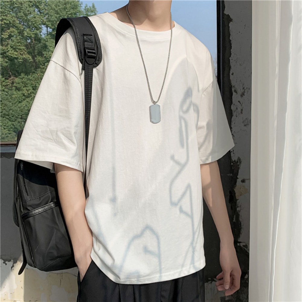 Sommer afslappet mænds pullover hvid og sort enkel t-shirt kortærmet solid o-hals tee mandlige slanke runde krave toppe