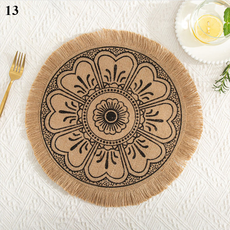 Coffee Cup Mats Woven Placemats Printed Jute Placemats Tassel Placemat Vase Cushions Furniture Decoration Heat Insulation: 13