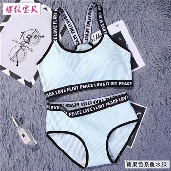 Women Bra set Brassiere Fitness Tank Top Female Wireless Bra Push Up Bra set: blue bra set