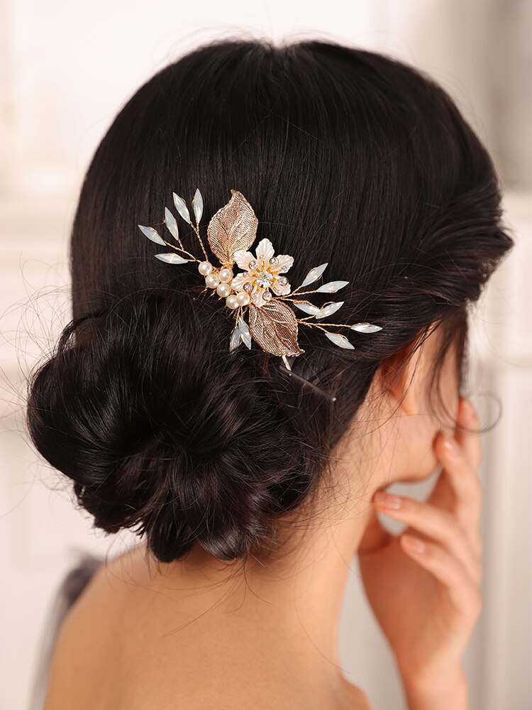 Vintage casual gouden strass blad bruids haarspeld vrouwen en meisjes bloem haaraccessoires bruiloft haar kam