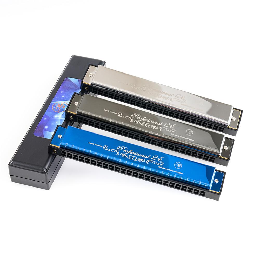 24-hole Harmonica Polyphonic C Colorful Blues Harmonica For Beginners Woodwind Musical Instrument Silver/Blue/Black