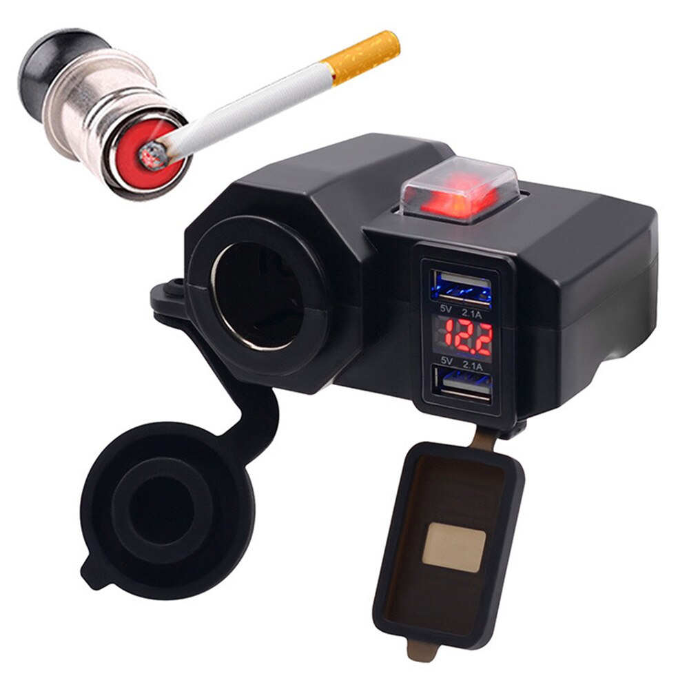 Moottoripyörän usb-laturi 12v/24v puhelimen laturin pistoke kaksois-usb motolaturi led volttimittari vedenpitävä