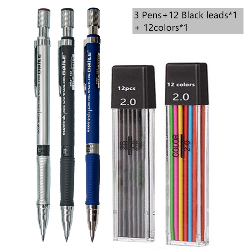 Mechanical Pencil Set 2.0 mm with 2B Black/Colors Lead Refill For Writing Sketching Art Drawing Painting School Automatic Pencil: PURPLE