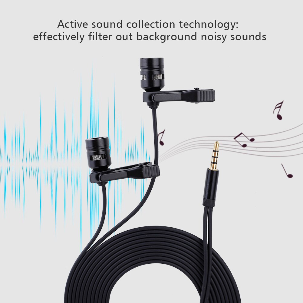SOONHUA Microphone Dual-Head Mic 3.5mm Lapel Clip Microphones With Capacitor Technology For Smart Phone​​