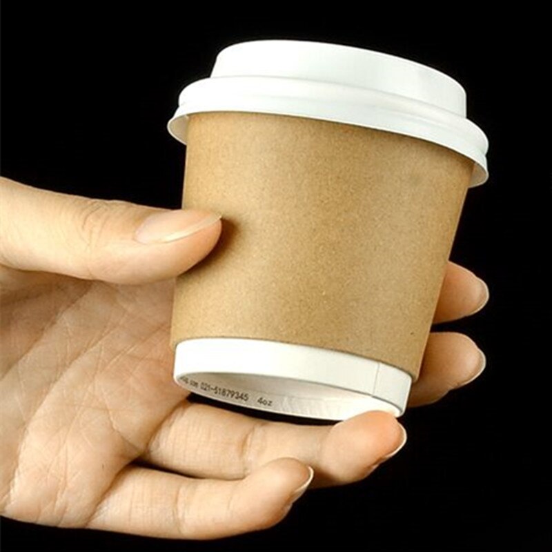 100pcs Disposable coffee cup 4OZ small paper cup yogurt tea juice tasting cups with white lids thick kraft paper takeaway cups