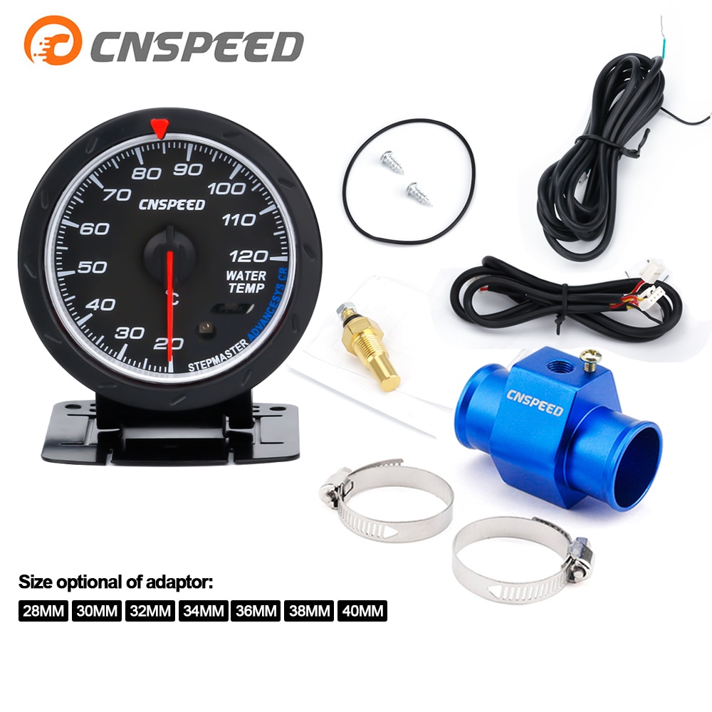 CNSPEED 60MM Temperatuurmeter 20--120 C Water Temp Meter Rood & Wit Verlichting Auto Water met sensor adapter