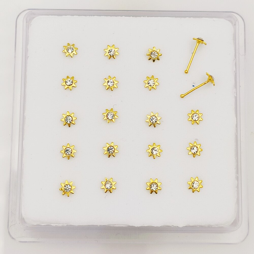 24G Zon Bloem Neus Bone 925 Sterling Zilveren Neus Stud Ringen Piercing Neusgat Body Sieraden 20 Stks/pak