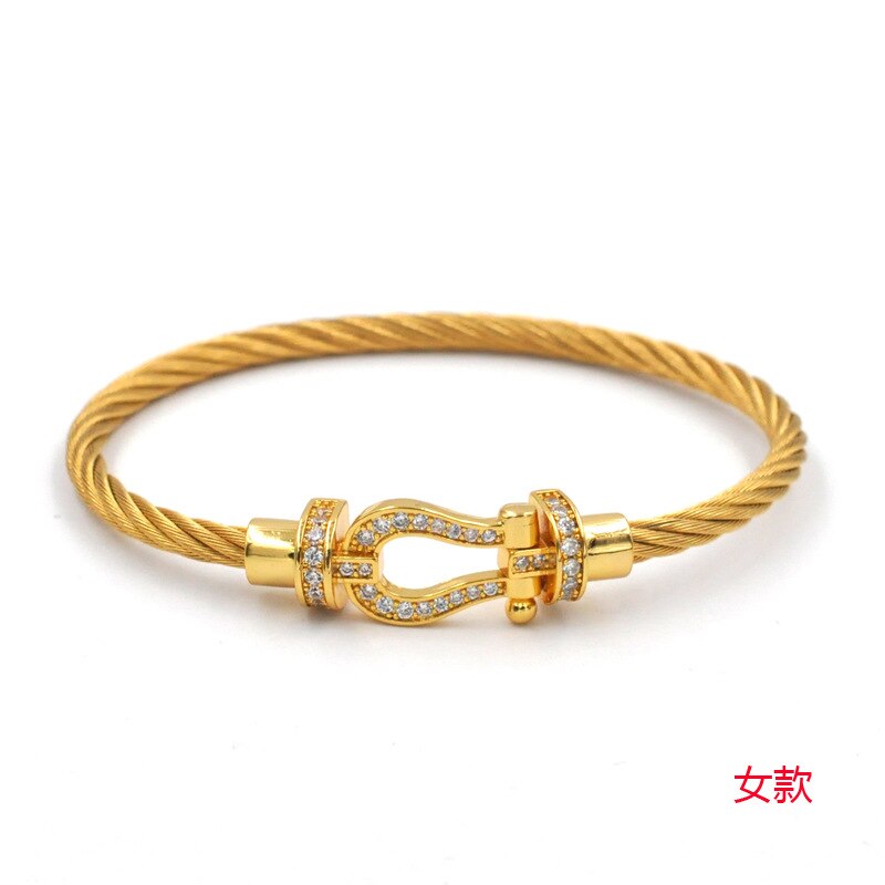 Titanium Steel Wire Rope Magnetic Buckle-encrusted Zircon Bracelet: Gold Women