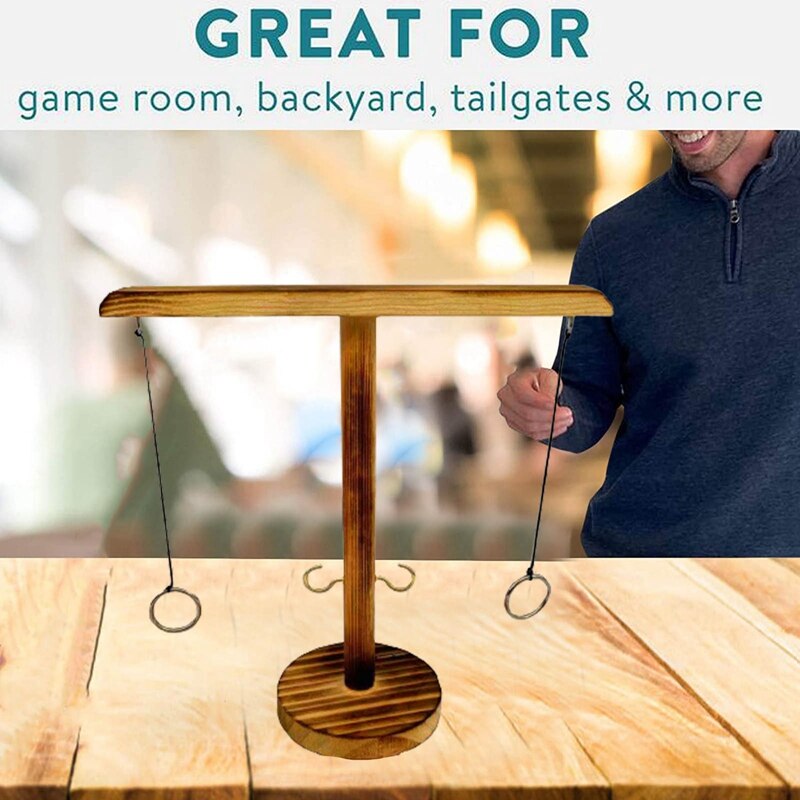 Ring Toss Bimini Game 2 Player Wooden Ring Toss Hooks Game Tabletop Craggy Bar Games Adults Drinking Games Toys