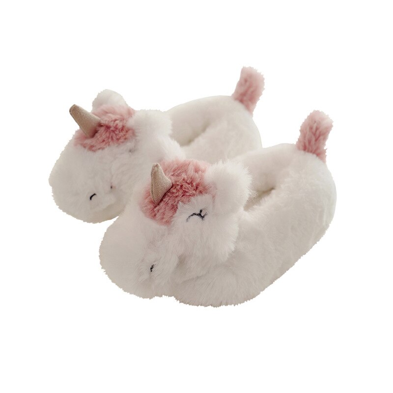 Barn unicorn tofflor för pojkar och flickor djur roliga tofflor spa hem tofflor stövlar infantil baby päls skor för familj