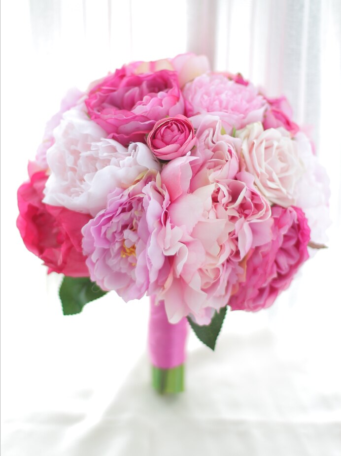 Iffo Handmade Peony Artificial bride Bouquet Pink & Pink Peony Holding flowers Bridesmaids Pink Peony Bouquet bridal