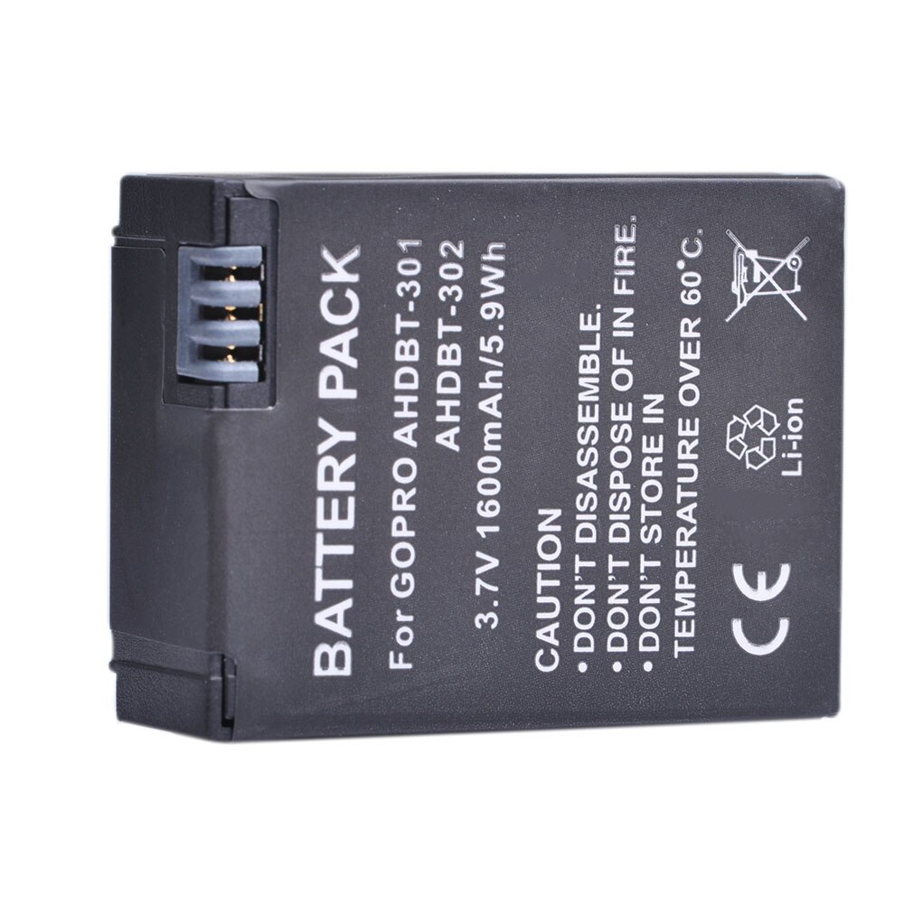 2 uds. De AHDBT-301 de 1600mAh para GoPro Hero 3, batería para cámara GoPro Hero3 Hero 3 +, edición plata HD, color blanco y negro