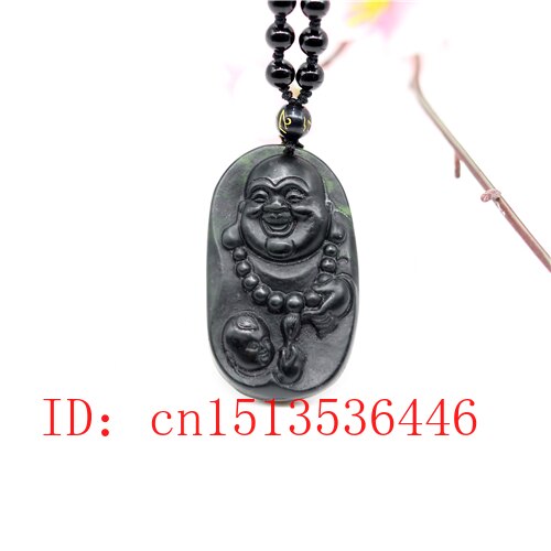 Chinesische Schwarz Grün Jade Maitreya Buddha Anhänger Natürliche Hand Carving Halskette Amulett Glück Männer zur Seite fahren Kette