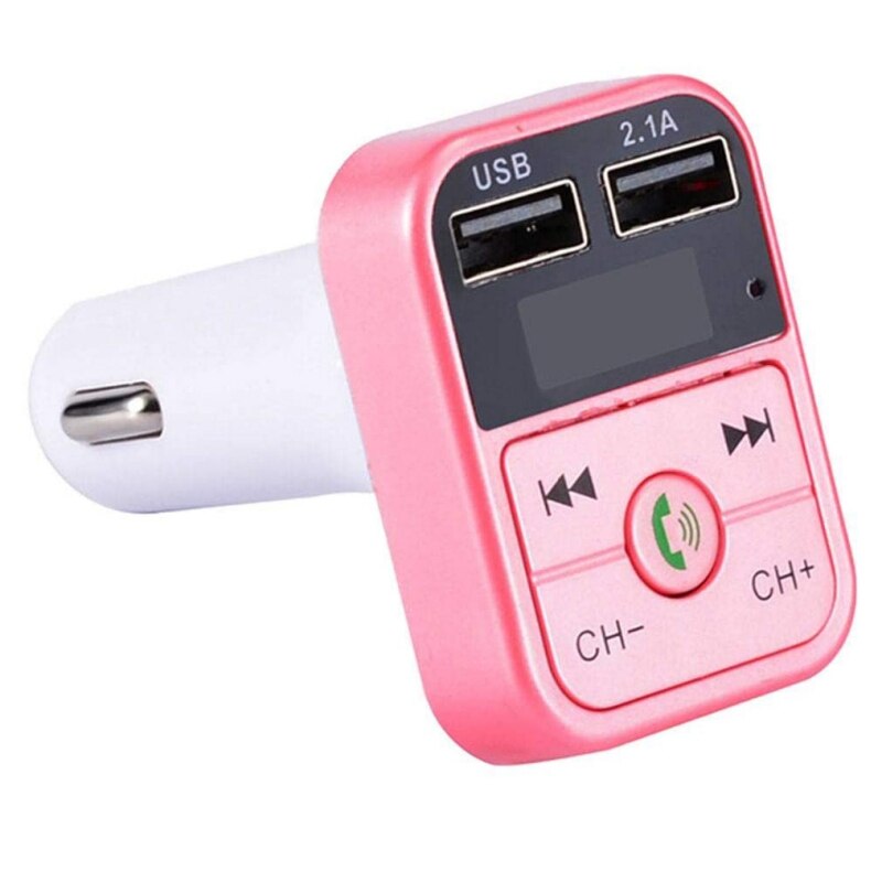 Car Charger Mobil B2 Bluetooth Car Kit FM Radio Transmitter Car MP3 Player USB Charger Quick Charge Mobile Phone Modulator: Pink