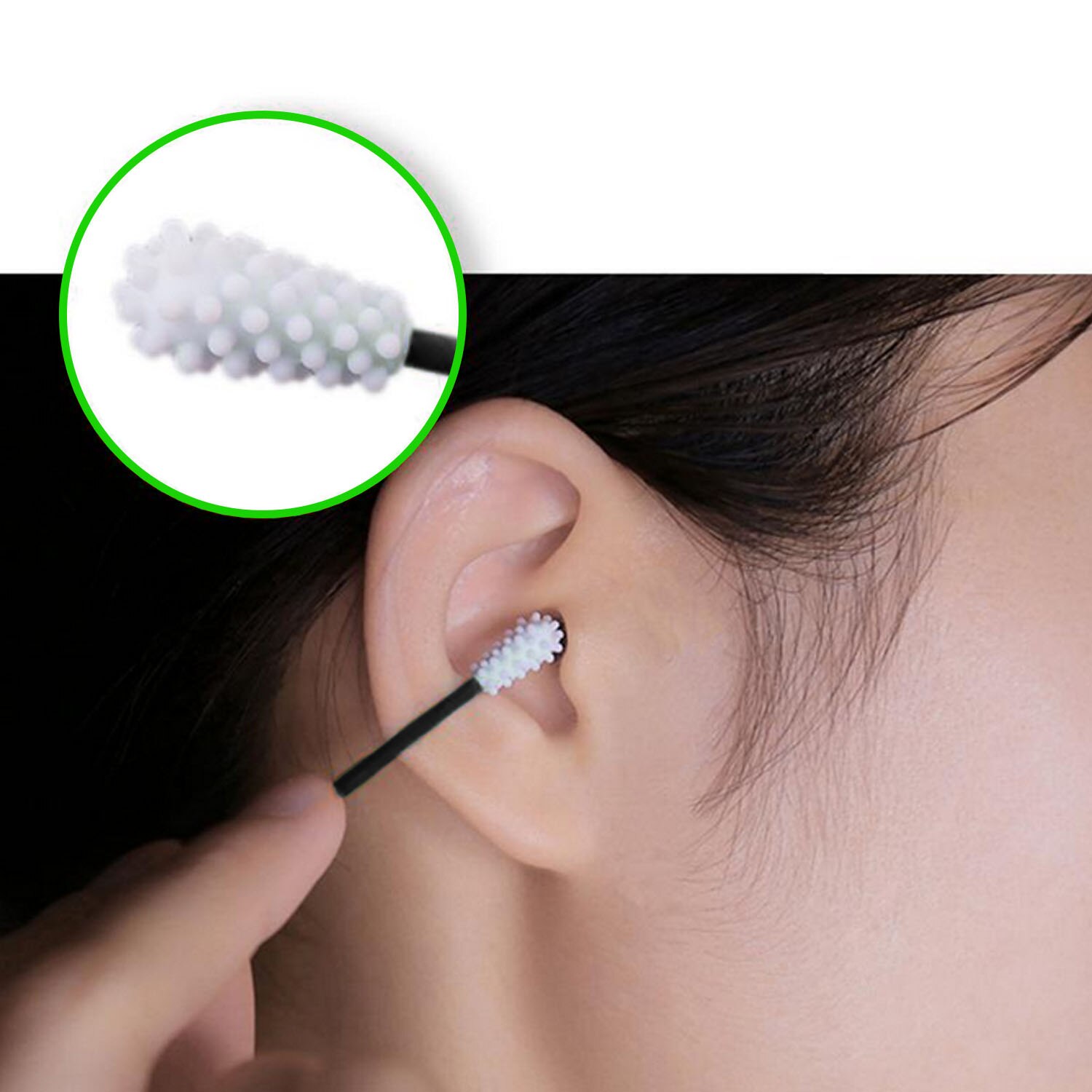 4 stk genanvendelige vatpinde dobbelthovedede silikone vatpinde med rengøringsbørste opbevaringsboks til øre makeup kosmetik rengøring