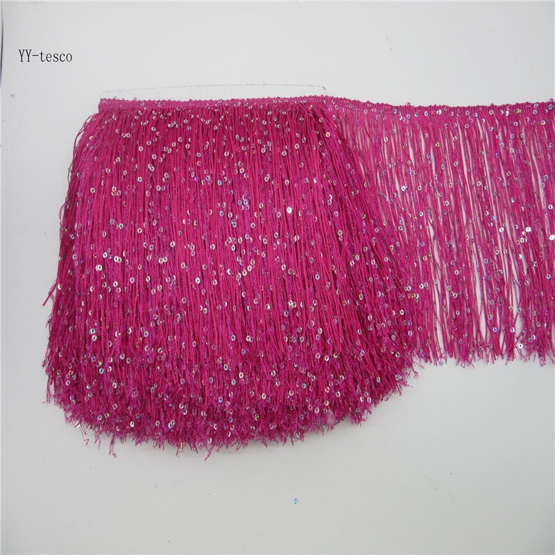 Cinta de ajuste de flecos de borlas de encaje de poliéster de 5 metros, 20CM de largo, accesorios para costura de vestido latino, cortina de ropa de escenario, flecos blancos: Rose
