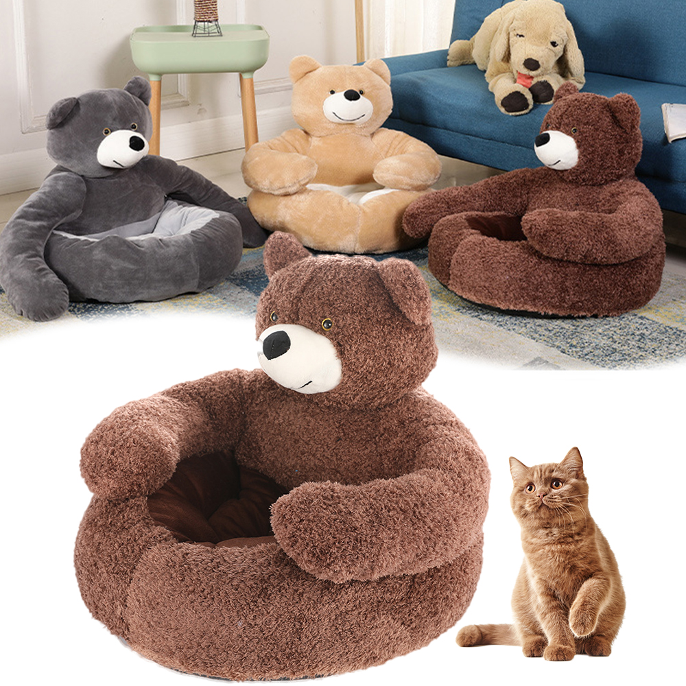 Huisdier Kat Hond Bed Huis Anti-Slip Zachte Katten Mand Slapen Mat Knuffel Beer Kitten Kennel Bedden Leuke Nest zachte Dierbenodigdheden: Brown / L