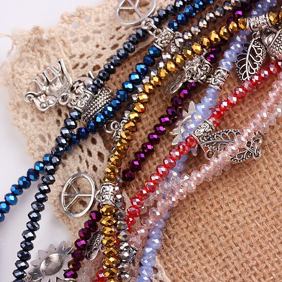 Vintage Kristallen Glazen Hart Zon Olifant Hanger Bedels Voor Armband Elastische Wrap Armband Vrouwen Sieraden Meisjes Mode