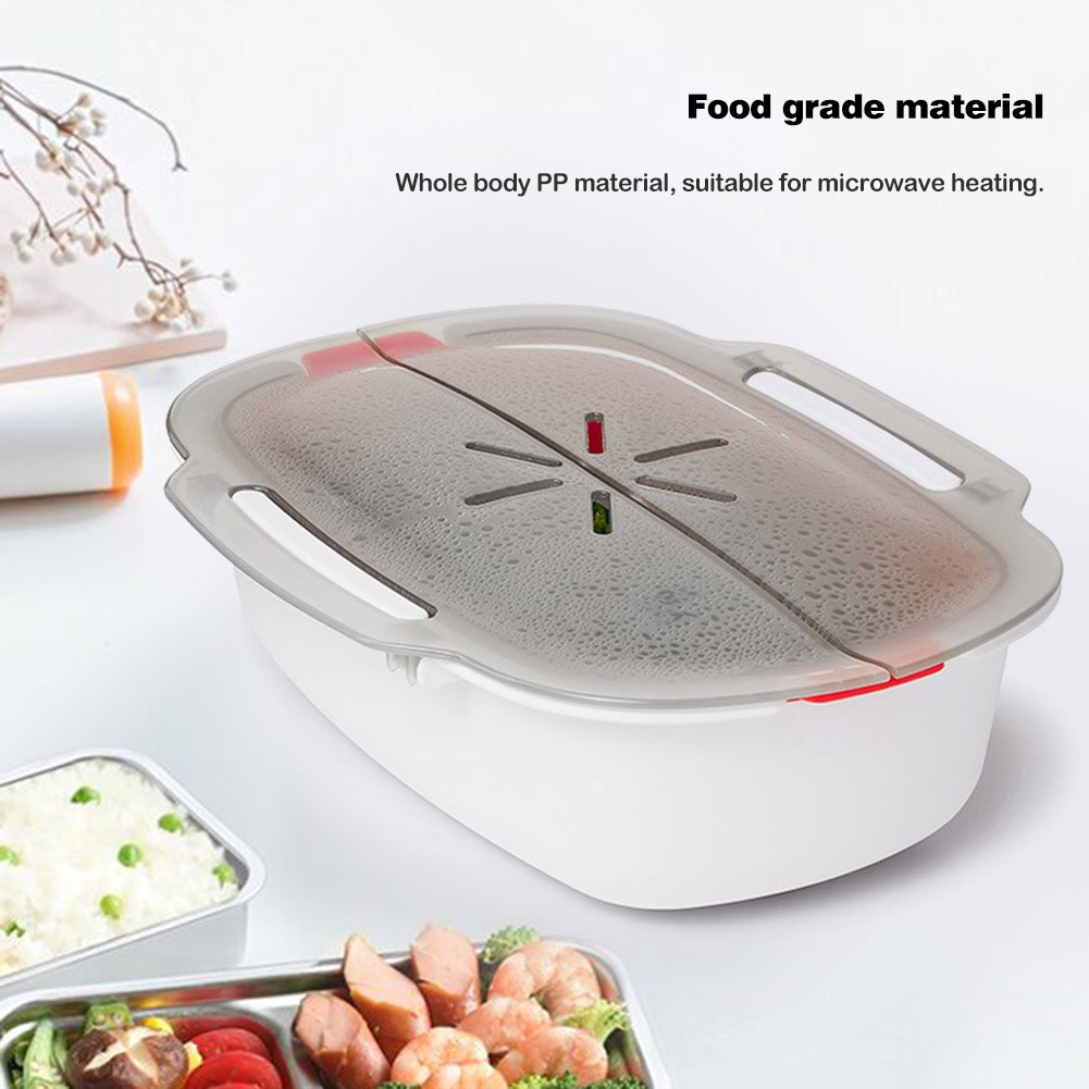 Plastic Steaming Dish Microwave Oven Fish Meat Vegetables Steamer Container
