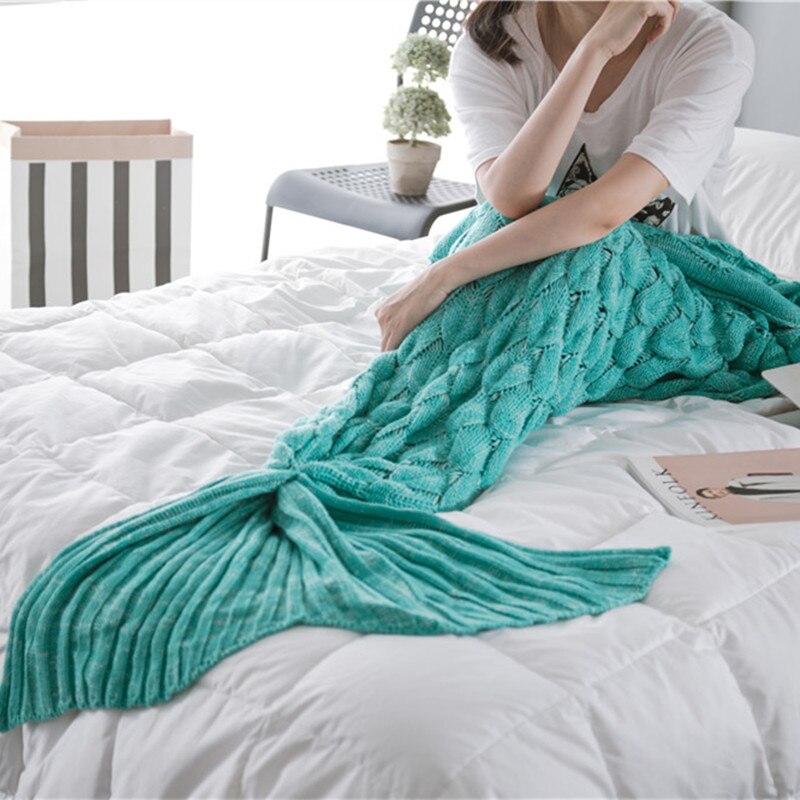 Knitted Mermaid Tail Blanket Fish Scales Crochet Handmade Sleeping Bag for Kids Adult Birthday Christmas: Model 4 / 90x195CM