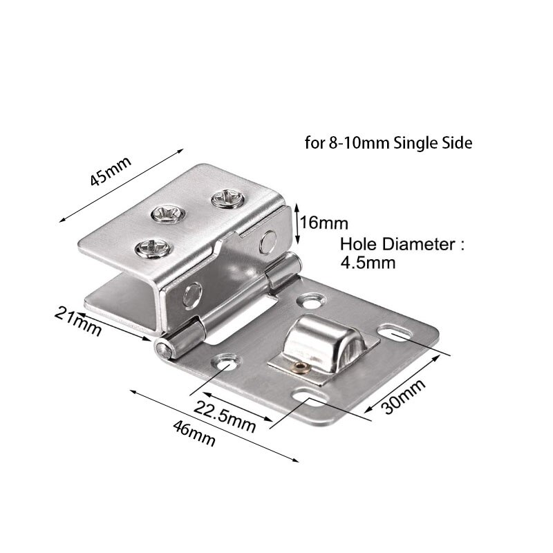 Glas Scharnier Kastdeur Kast Showcase Scharnier Glasklem, Roestvrij Staal, voor 5-10mm Glas Dikte 4Pcs