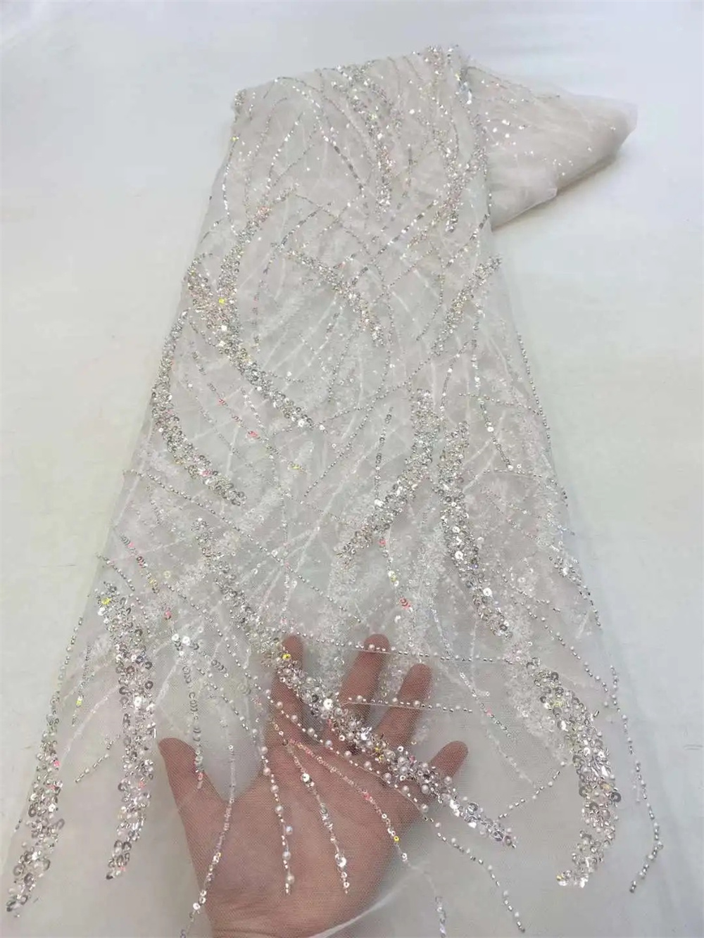 Luxe 3D Kant Stof 5Yards Dubai Hand Kralen Tule Kant Stof Geborduurde Pailletten Afrikaanse Nigeriaanse Stof Voor Naaien: Sakura Roze