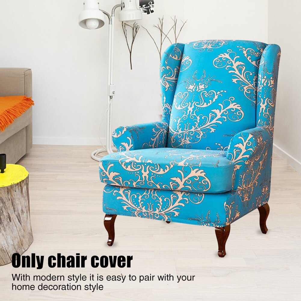 Beschermhoes meubel vleugelstoel hoes accessoires moderne zachte bladeren bedrukte decoratieve fauteuil afneembare elastische: Blauw