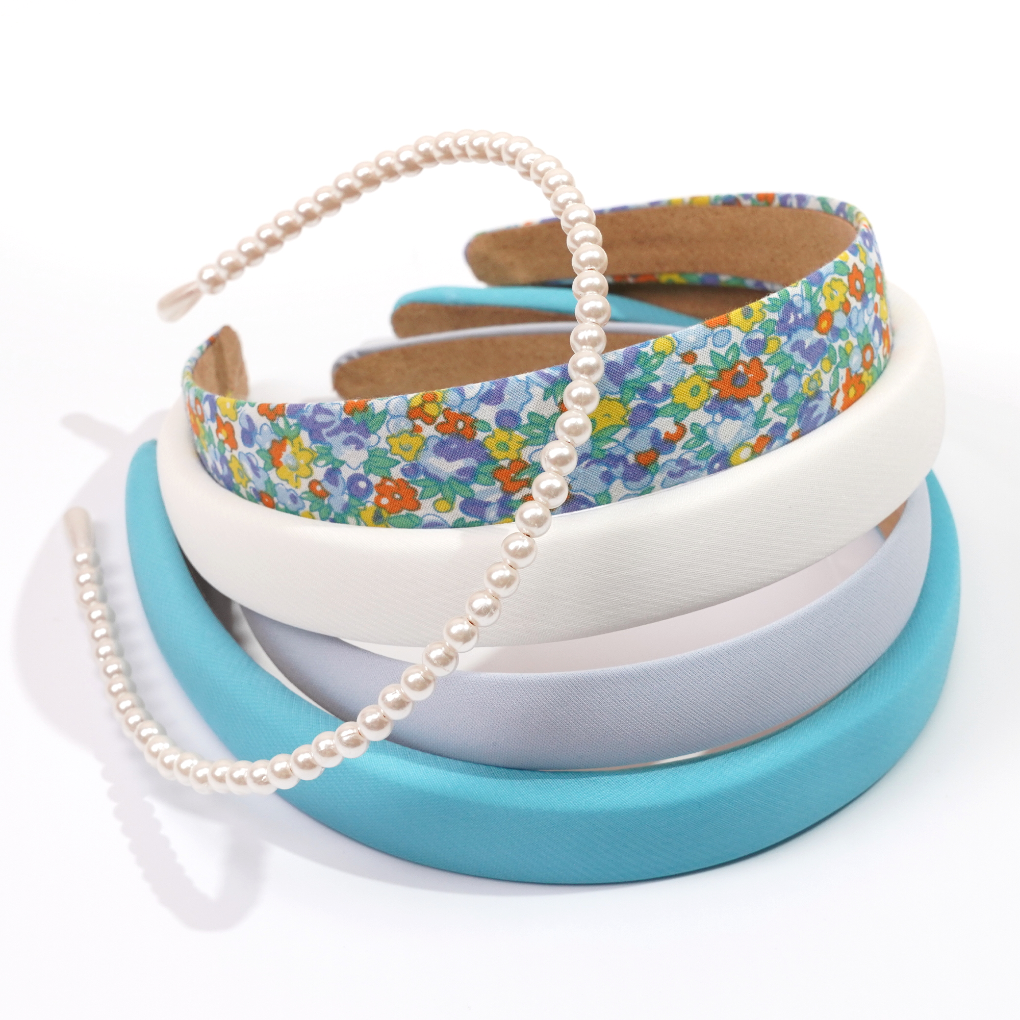 Diademas elegantes para mujer y niña, aro de cabeza de ala ancha, perlas de imitación decorativas, accesorios para el cabello de , 5 unidades por juego: Azul cielo