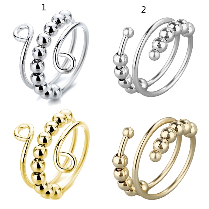 Open Double Layer Adjustable Decompression Color Retention Stress Anxiety Ring Fidget Spinner Beads Ring Worry Ring
