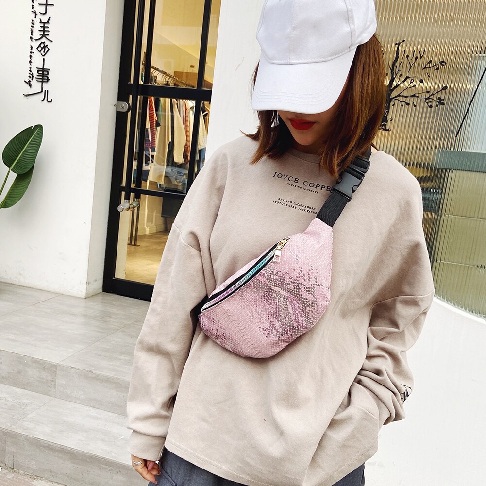 lässig PU Leder Brust Taschen Frauen funkeln Taille Streetwear lässig Bote Packungen Streetwear Bote Packungen