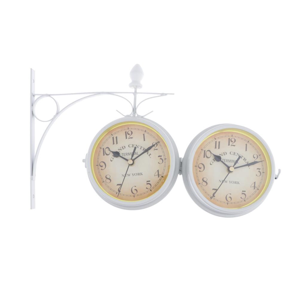 Reloj de pared de doble cara de estilo estación de tren de hierro, reloj redondo de estilo Vintage con soporte lateral de pared de desplazamiento