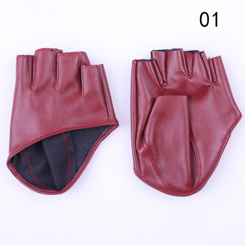 Gants moulants demi-doigt en simili cuir pour femmes, moufles Sexy, demi-paume, fête, pour dames, courts, noirs, tendance,: WHITE