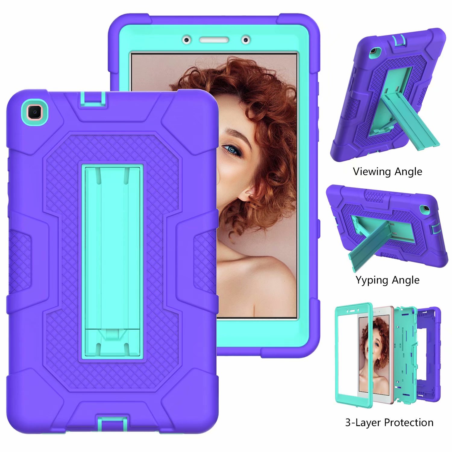 For Samsung Galaxy Tab A 8.0 SM-T295 T290 T297 Multiple Protection Heavy Case With Stand Contrast Color Tablet Cover: Purple Aqua