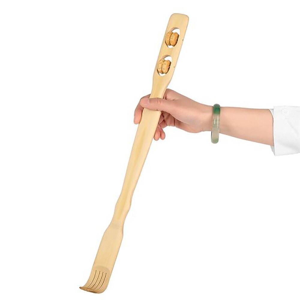 1Pc Long Wooden Ball Roller Back Scratcher Twin Wheel Body Masssager Relax Natural Bamboo Itching Stress Health Care Tools