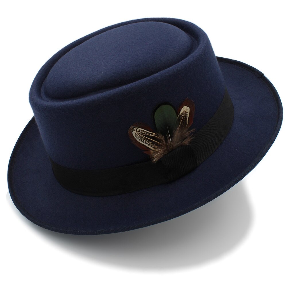 Women Men Autumn Felt Pork Pie Hat for Lad Crushable Hat Fedora Hat Walter Dad Winter Retro Fedora Hat: Dark Blue