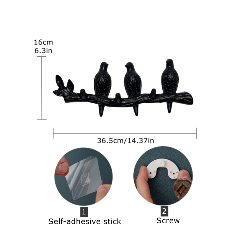 Perchero montado en la pared con ganchos para abrigos, sombreros, llaves, toallas, colgador artístico decorativo para puerta trasera, decoración de pájaros en ramas de árbol: Gris oscuro