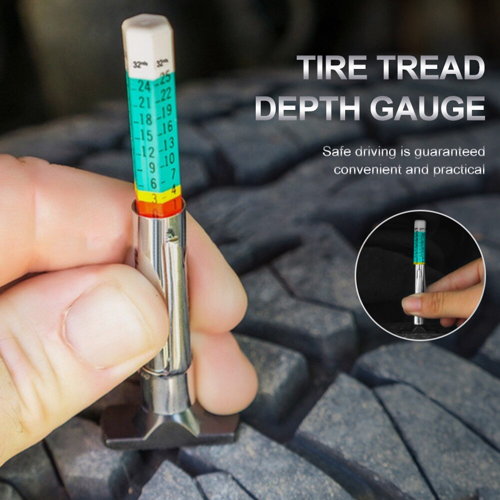 Car Truck Tire Tread Gauge Portable Tyre Depth Tester Color Coded Metric Gauge Measurement