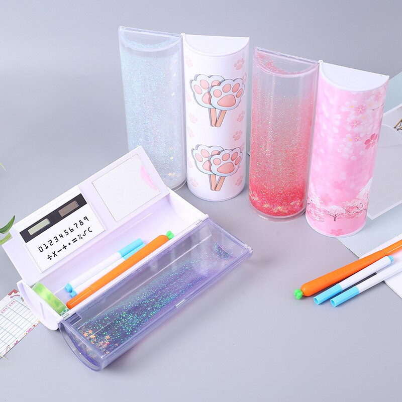 Pencil Case Translucent Quicksand Pencil Cases Multifunction Pencil Box Cylindrical Pencil Box Large Capacity Kid Whole