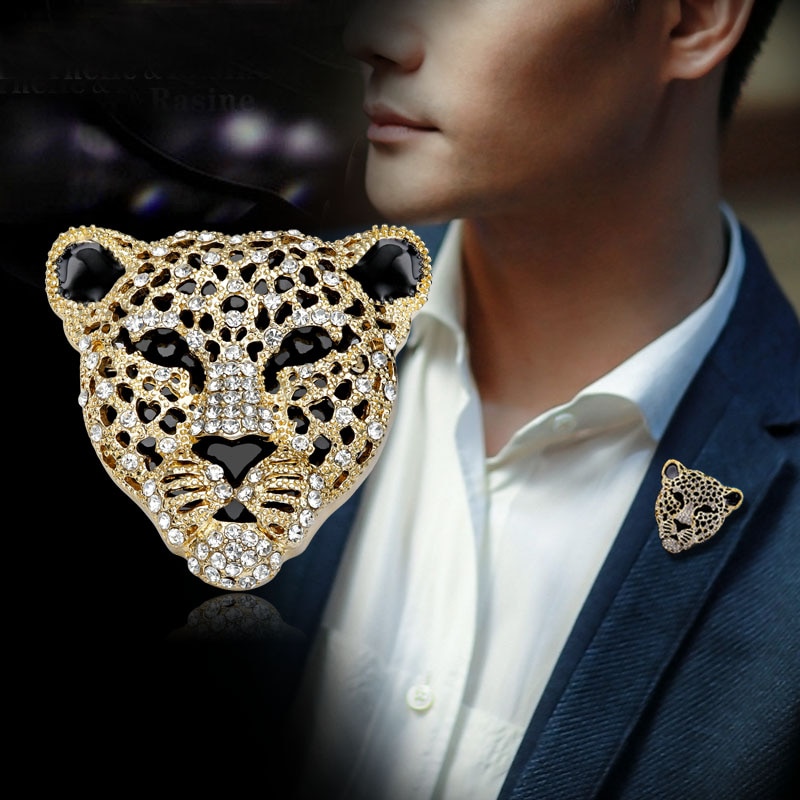 charme strass rétro creux léopard tête broches pour homme bijoux luxueux mâle ornements