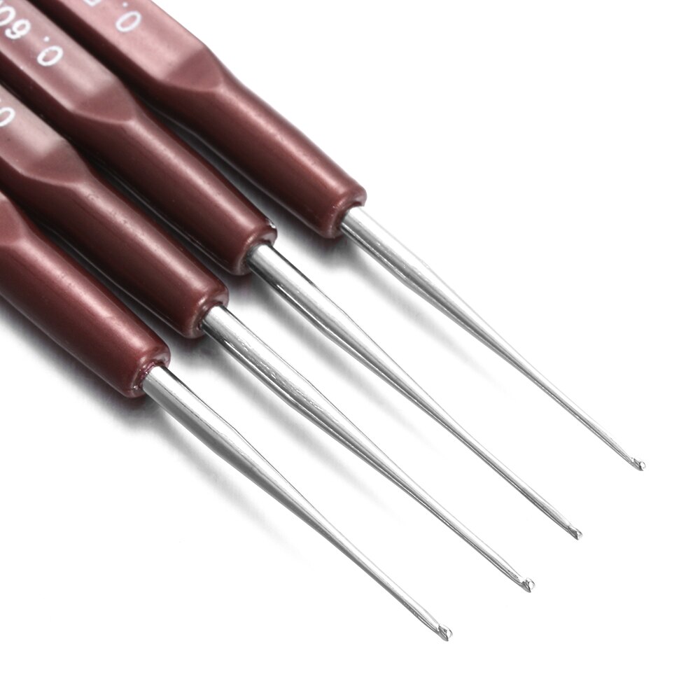 4 Pcs/Lot 0.5Mm 0.6Mm 0.7Mm 0.8Mm Hook Needle Crochet Micro Hook For Making Braiding Dreadlock Hair Tools Smooth Plastic Handle