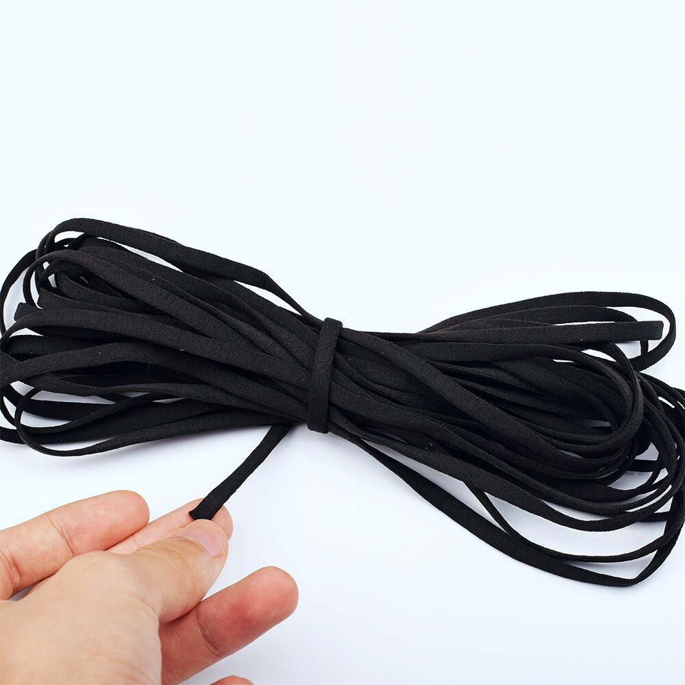 3/5mm muns mask elastiskt band snöre ansiktsmask vit svart rep gummiband tejp öronsnöre rund platt öra hängande gör-det-själv-tillbehör