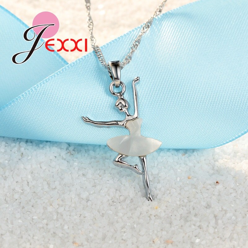 Blanc danse Ballet filles ensemble de bijoux 925 en argent Sterling pendentif collier/boucles d'oreilles ensembles pour les femmes de mariage