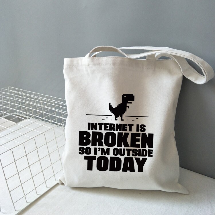 Internet on rikki, joten olen ulkona tänään dinosuar print canvas olkalaukku naisten käsilaukku uudelleen käytettävät suurikapasiteettiset kantolaukut: B1192- tbwh-m